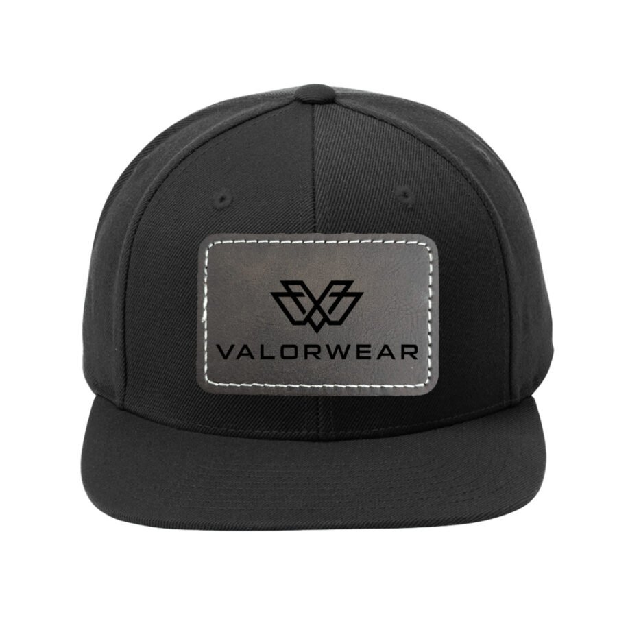 ValorWear Flat Bill Snapback Cap with Rectangle Leather Patch