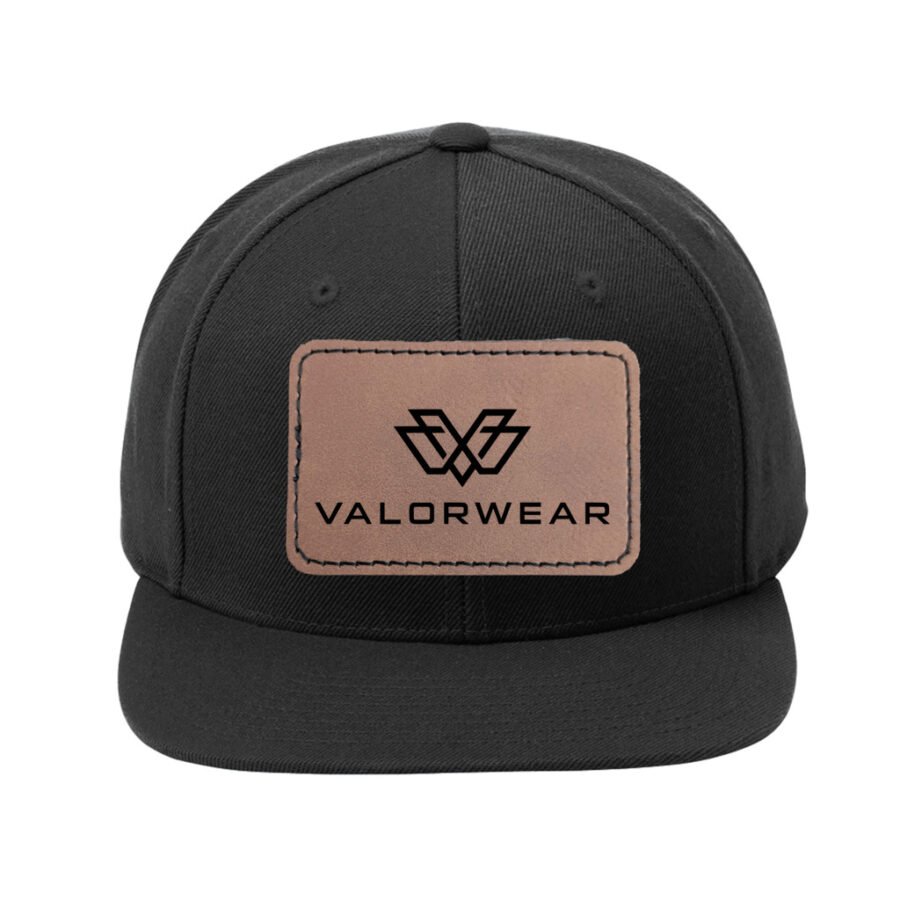 ValorWear Flat Bill Snapback Cap with Rectangle Leather Patch