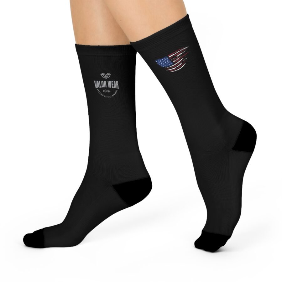 Patriotic Cushioned Crew Socks - Comfortable Black Socks with American Flag Design